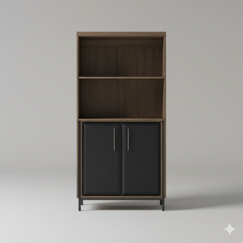 Thomasville� Alderbrook 60"H 3-Shelf Bookcase With Storage, Walnut/Matte Black