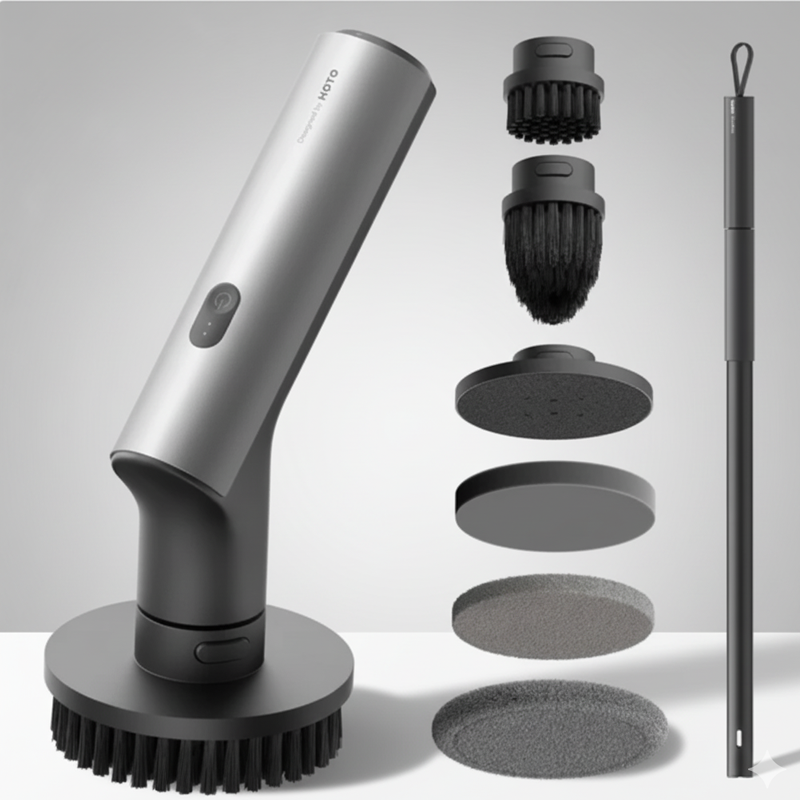 HOTO Cordless Spin Scrubber: 2.5 N�M torque, six brush heads, IPX7 rated