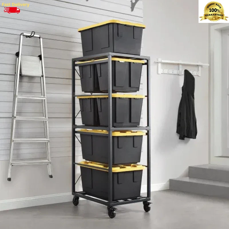 Gorilla Rack 5-Tier Rolling Bin Organizer, Steel Frame, No Bins, Easy Assembly